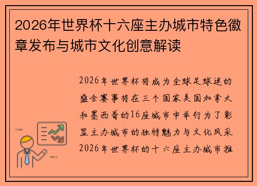 2026年世界杯十六座主办城市特色徽章发布与城市文化创意解读